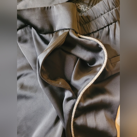 Rachel Zoe Satin Straight Leg Black Trousers Silver Trim Detailing sz 12 0799288 - Picture 7 of 12